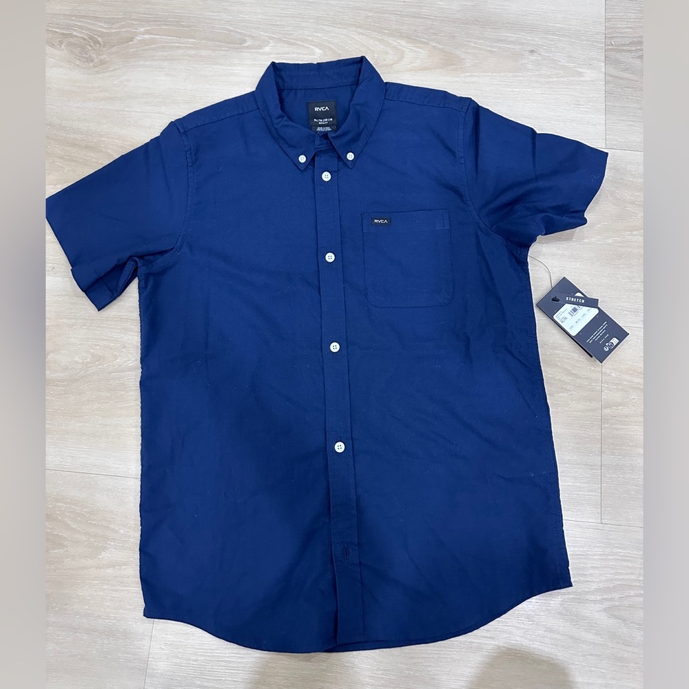RVCA Bundle of 2, Boys XL (16), Navy and Blue Short Sleeve Button Down Shirt - Picture 2 of 11